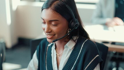 Poster - Customer service, discussion and woman in call center for support, crm or bilingual solution for IT. Help desk, virtual agent and talk on computer for language translation, tech inquiry and coworking