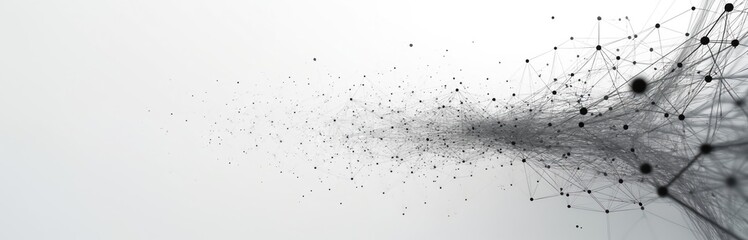 Abstract tech network of connected dots, lines on white background. Digital data flow, communication, cyberspace, information structure. Represents global web, modern design, futuristic science, AI.