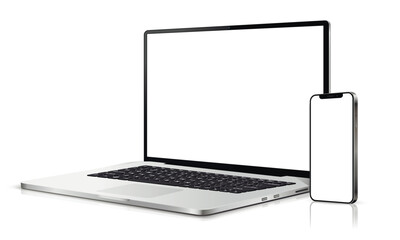 Canvas Print - modern laptop mockup and smartphone mockup isolated on white background