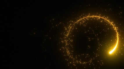 Wall Mural - Golden Firework Streak Flying Helix on Black Background. Gold Sparks Trail with Shimmer Moving by Spiral 3d Animation. Beautiful Bright Particles Magic Effect Illustration. Motion Design Concept 4k.