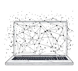 Wall Mural - abstract digital laptop composed of connected network points and lines with geometric polygonal mesh