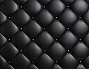 luxurious black leather upholstery with diamond pattern and button accents.