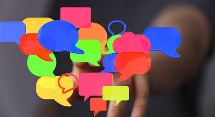 Aufkleber - Abstract image of colorful speech bubbles symbolizing communication, conversation, and social media.