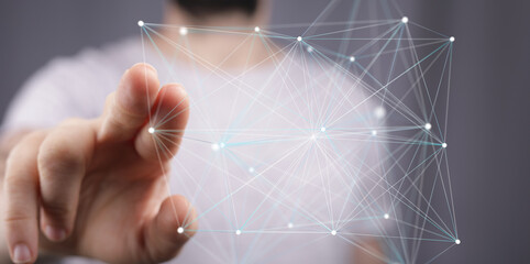 Leinwandbilder - Abstract image of a hand interacting with a digital network.  Perfect for technology, connection, and innovation concepts.