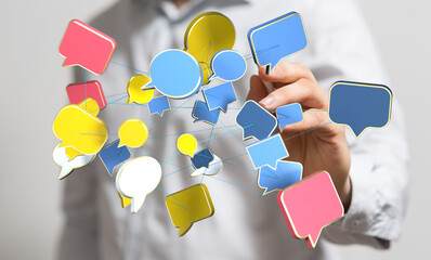 Poster - Abstract image of interconnected speech bubbles, symbolizing global communication and networking.