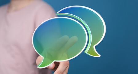 Aufkleber - Abstract image of a hand interacting with speech bubbles, representing communication and connection.