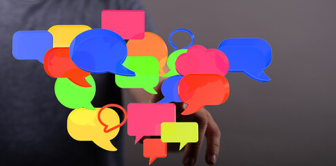 Poster - Abstract image of colorful speech bubbles representing communication, social media, and online conversations.