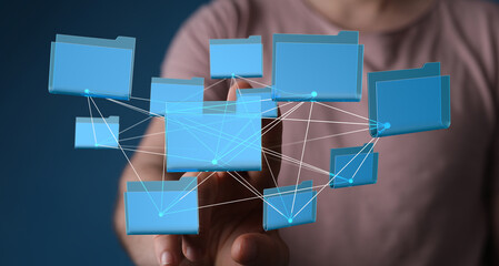 Aufkleber - Abstract image of interconnected digital folders, representing data management, cloud storage, and network technology.