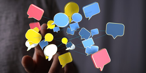 Aufkleber - Abstract image of interconnected speech bubbles, representing communication, networking, and collaboration.