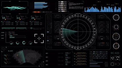 Wall Mural - motion graphic of blue color sonar radar screen searching an object with futuristic hud ui technolog