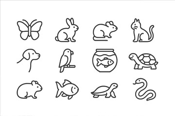 Poster - Collection of various animal icons including pets and wildlife, perfect for educational or playful uses