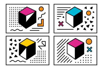 Poster - Colorful geometric abstract designs featuring cubes with vibrant backgrounds