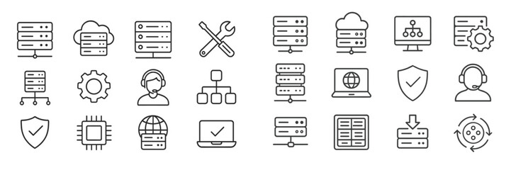 Fototapete - Icons representing cloud computing, server management, and data security in a digital landscape