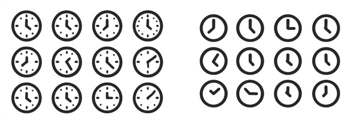 Poster - Clocks displayed in a grid format showcasing various times and designs in a modern presentation
