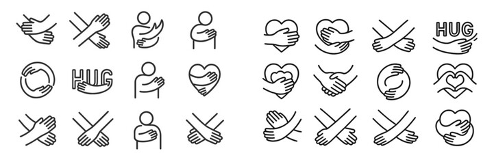 Poster - Various illustrations of hugs and embrace symbols depicting love and connection in minimalistic style
