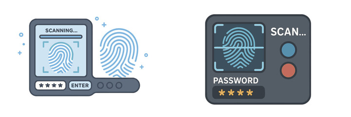Leinwandbilder - Digital fingerprint scanning and password entry system for secure authentication in modern technology
