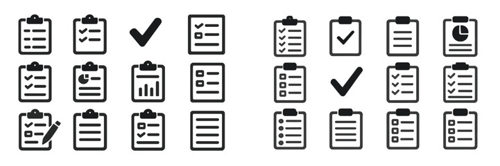Leinwandbilder - Collection of various checklist icons alongside progress indicators and document illustrations for digital design