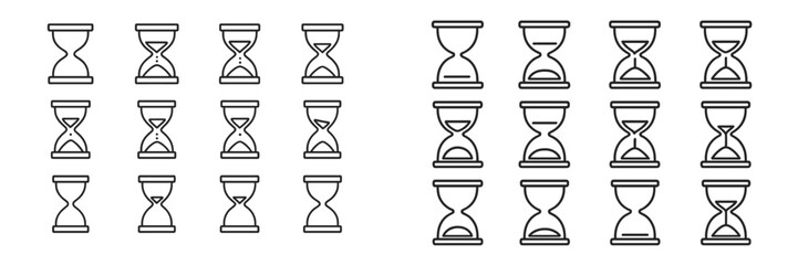 Aufkleber - Hourglass illustrations arranged in a grid pattern showcasing various designs and styles on a white background