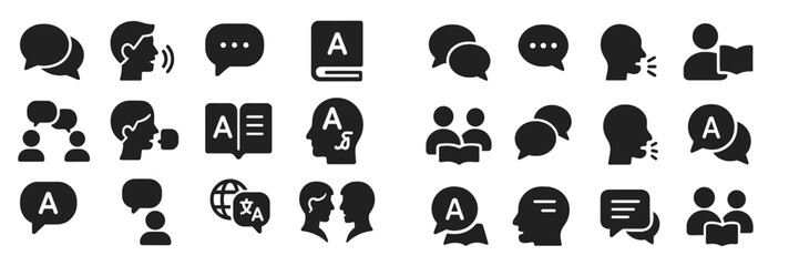 Fototapete - Various communication icons depicting speech, dialogue, and language exchange in a modern graphic style