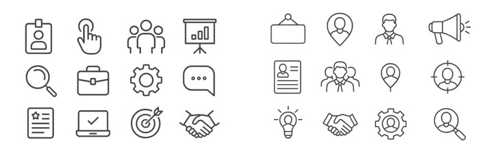 Poster - Versatile set of simple line icons representing business, communication, and analytics concepts in a modern style