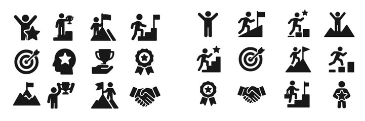 Poster - Various icons representing success, achievement, and motivation displayed on a white background for inspirational use