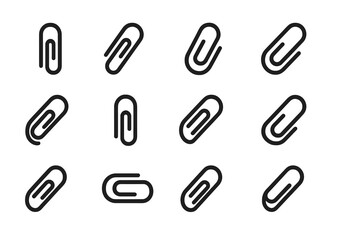 Fototapete - Collection of simple black line paper clip designs on a white background for creative use and digital applications