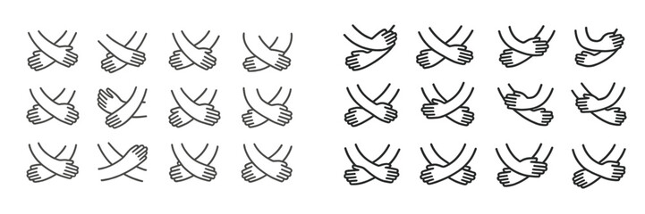 Aufkleber - Diverse hand gestures demonstrating various ways to cross arms and express body language in a minimalist style