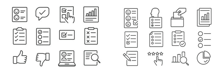 Poster - Collection of icons representing survey and feedback concepts in a minimalistic design suitable for digital applications
