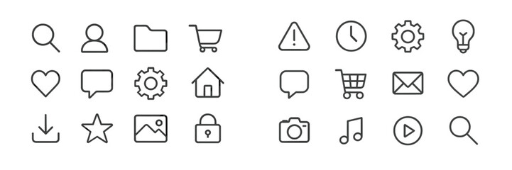 Aufkleber - Variety of minimalist line icons representing diverse functions and concepts for digital interfaces and applications