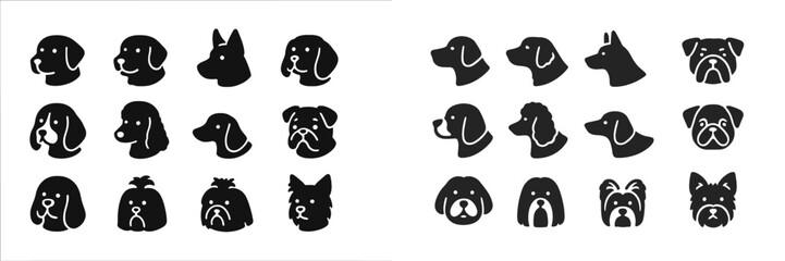 Aufkleber - Various dog silhouettes showcasing different breeds and expressions in a monochromatic design suitable for art or decoration