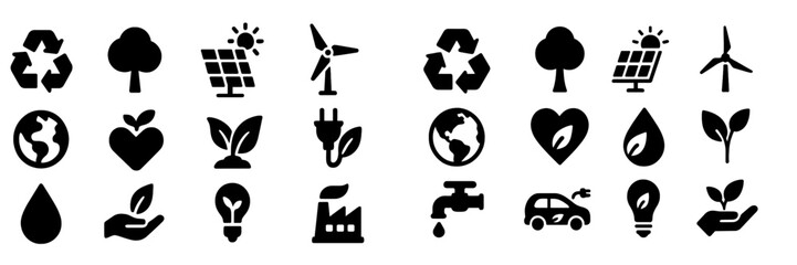 Fototapete - Collection of eco-friendly symbols representing sustainability, renewable energy, and environmental care