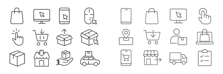 Aufkleber - E-commerce icon set representing shopping experience and online transactions in digital environment