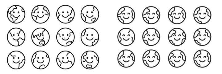 Aufkleber - Various smiling Earth illustrations depicting different expressions in a cheerful and playful arrangement