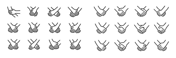 Poster - Collection of various hand-holding poses in minimalist line art style representing connection and unity
