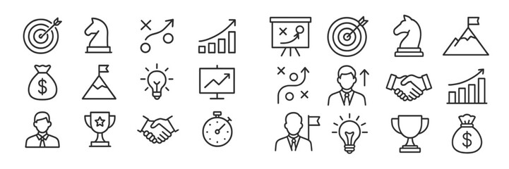 Poster - Collection of business strategy icons showcasing growth, planning, and success in various forms