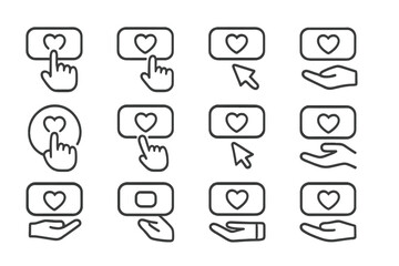 Fototapete - Set of hand-drawn icons illustrating liking and sharing actions in digital interfaces