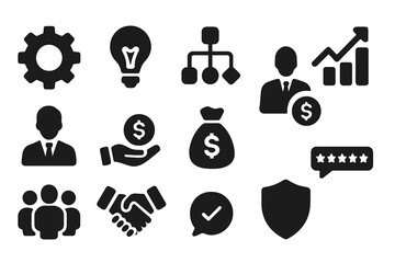 Aufkleber - Business icons representing growth, finance, and successful collaboration in a monochromatic design