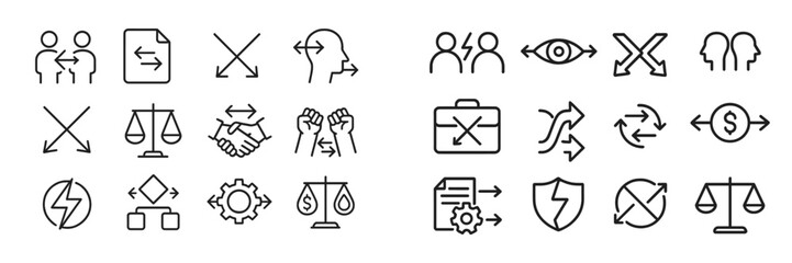 Aufkleber - Icons representing various concepts of balance, cooperation, and exchange in a simple, modern style