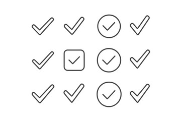 Leinwandbilder - Symbols of confirmation and approval arranged in a neat pattern on a white background