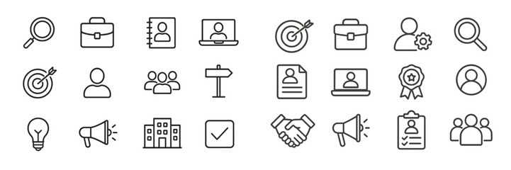 Aufkleber - Collection of minimalistic icons representing business concepts and networking activities