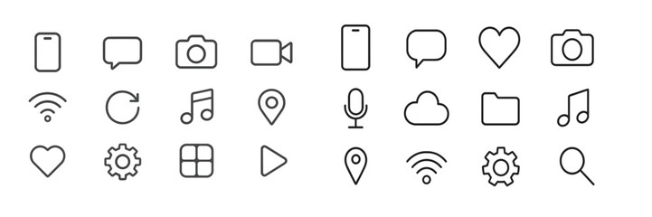 Aufkleber - Collection of minimalist icons representing communication, media, and technology in a clean layout suitable for digital design