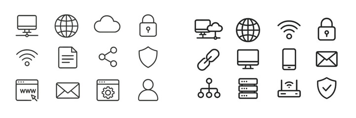 Leinwandbilder - Collection of digital communication and security icons representing internet and network concepts