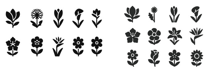 Poster - Floral silhouette designs featuring various flower shapes in a minimalistic style for artistic inspiration