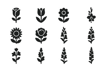 Leinwandbilder - Collection of simple black flower designs on a white background suitable for decor and graphic use
