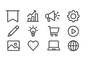 Fototapete - Icons representing various concepts such as marketing, creativity, and technology shown in a grid layout