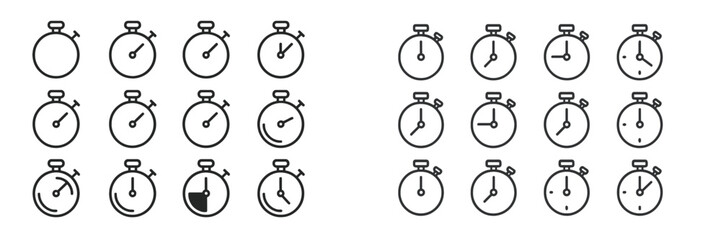 Aufkleber - Stopwatch icons in various stages of use and designs illustrating timing and measurement concept