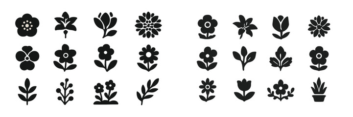 Aufkleber - Collection of floral silhouettes featuring various flower designs and plant elements for creative projects