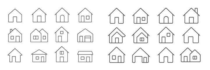 Poster - Drawing of various simple house designs arranged in a grid layout showcasing unique architectural features