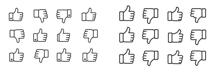 Fototapete - Different variations of thumbs up and thumbs down icons in a grid layout arranged for visual representation of approval and disapproval