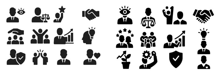 Poster - Business icons showcasing cooperation, growth, and teamwork in a corporate environment for effective communication and strategy